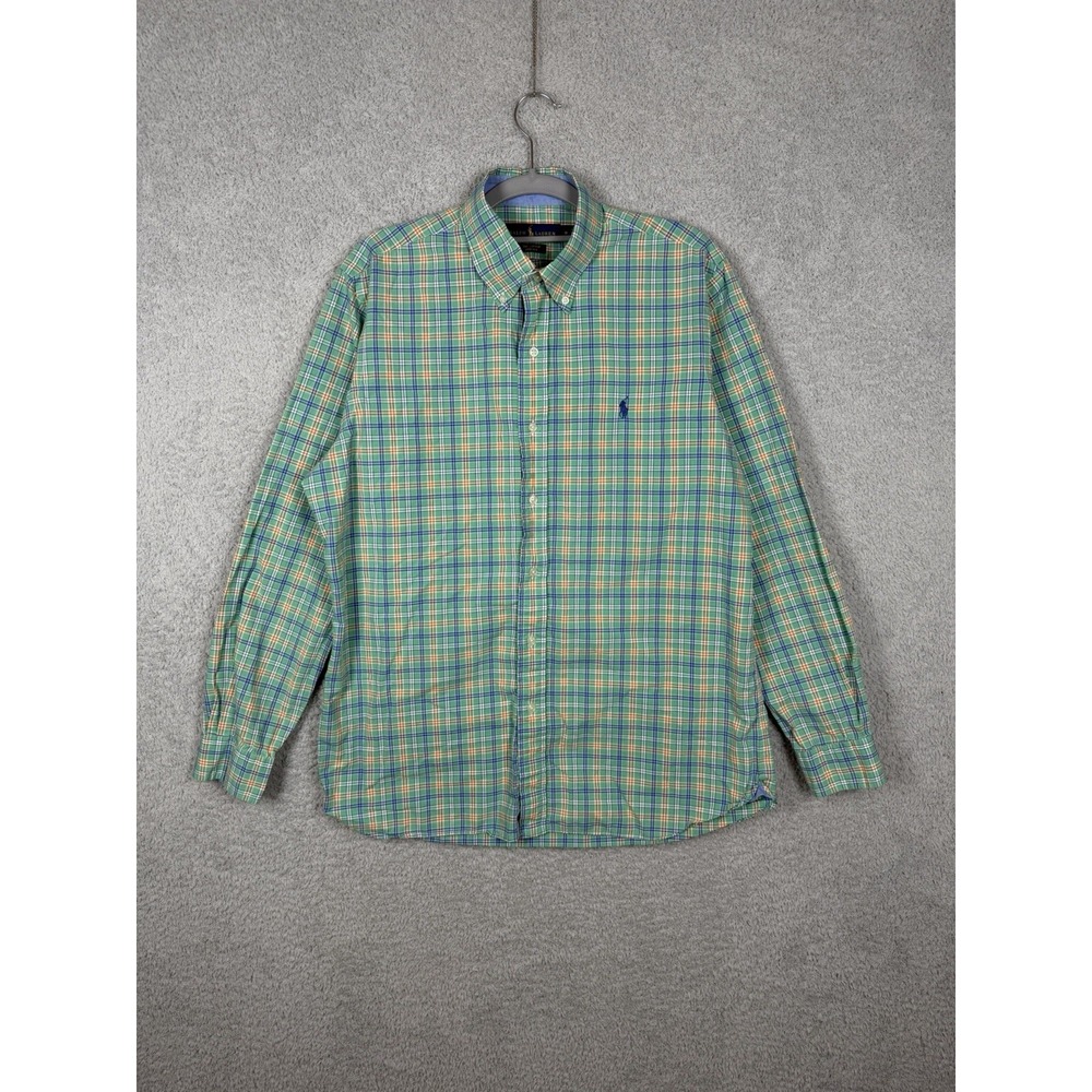 Ralph Lauren Cotton Stretch Long Sleeve Green Dress Shirt Button Down Mens Sz M